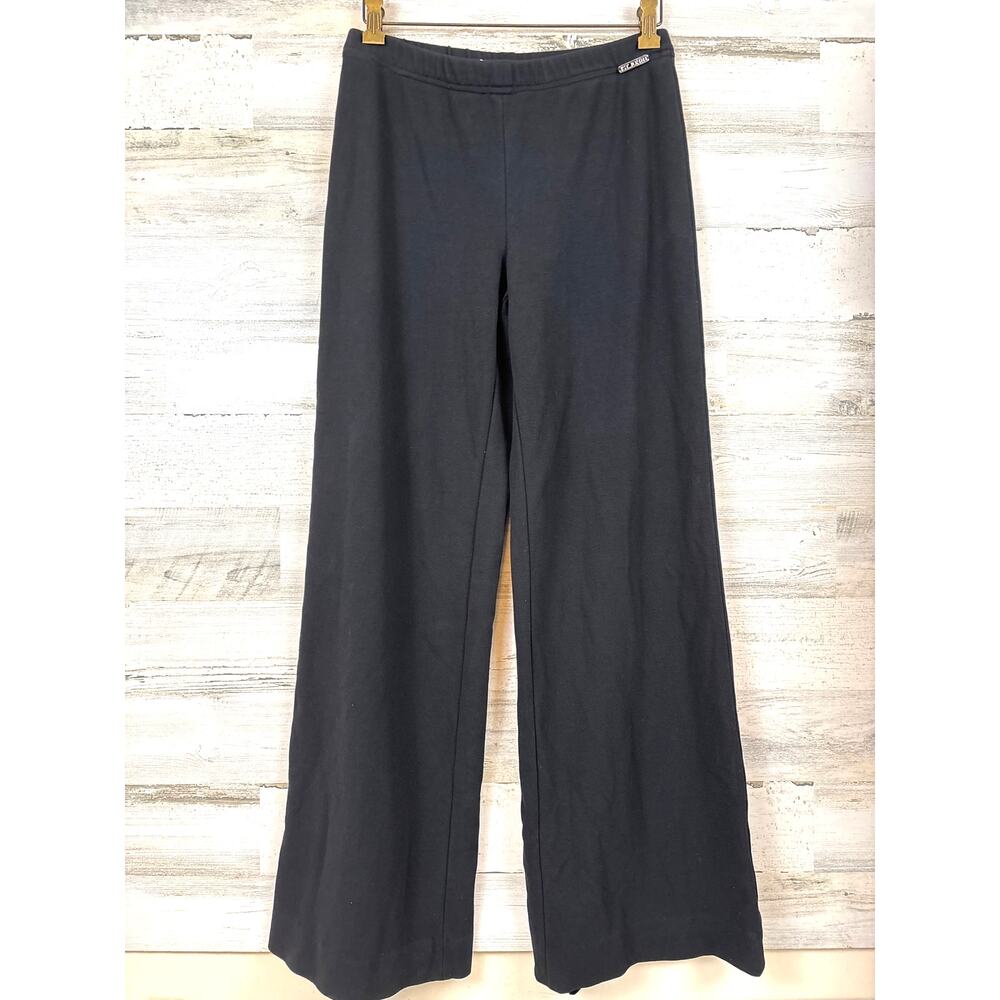 St. John Sport Womens S Black Knit Wide Leg Pull On Travel Pants Designer